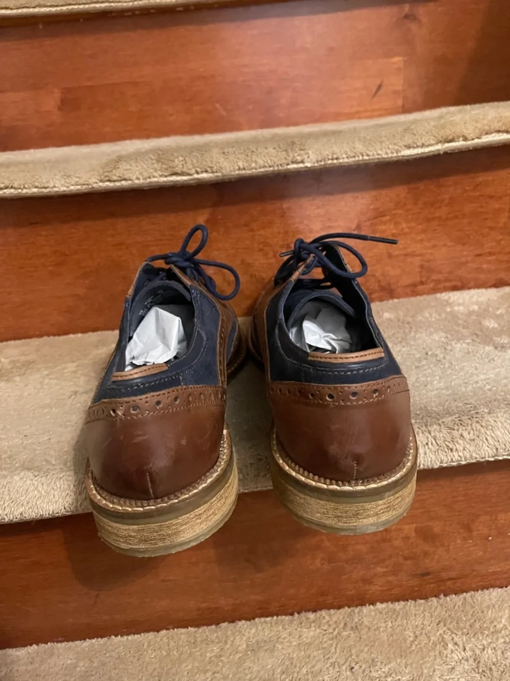 NWOT Goodwin Smith Hand Made Two-Tone Navy and Brown Wingtip Derby Leather Shoe